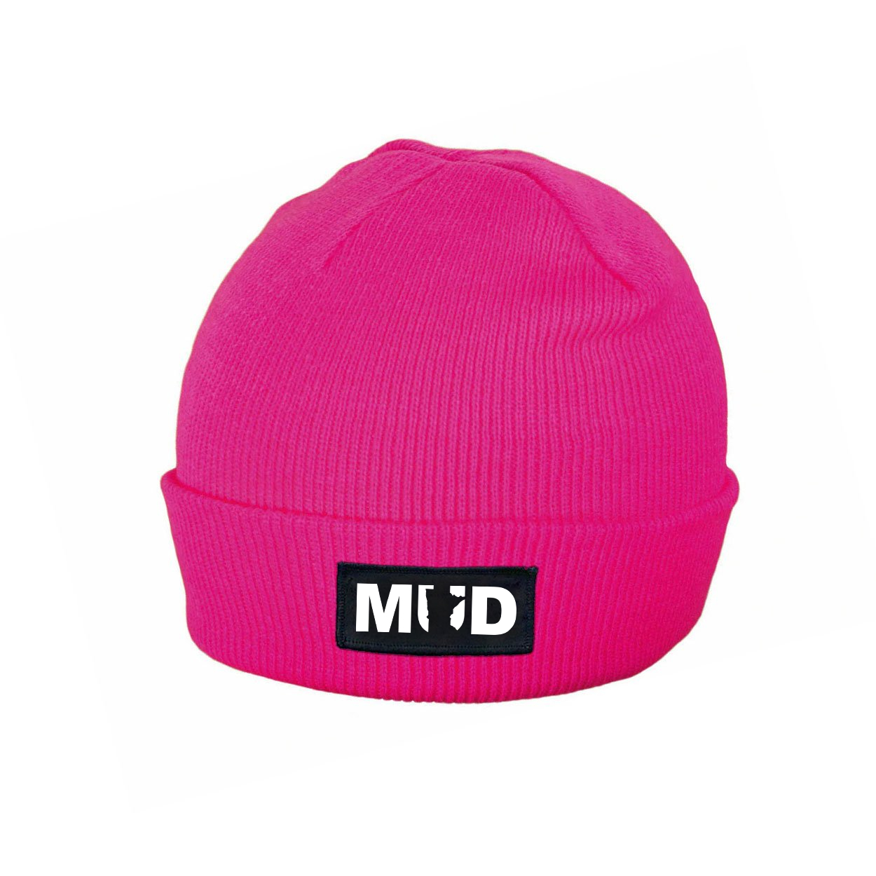 Mud Minnesota Night Out Woven Patch Roll Up Skully Beanie Heather Fuchsia (White Logo)
