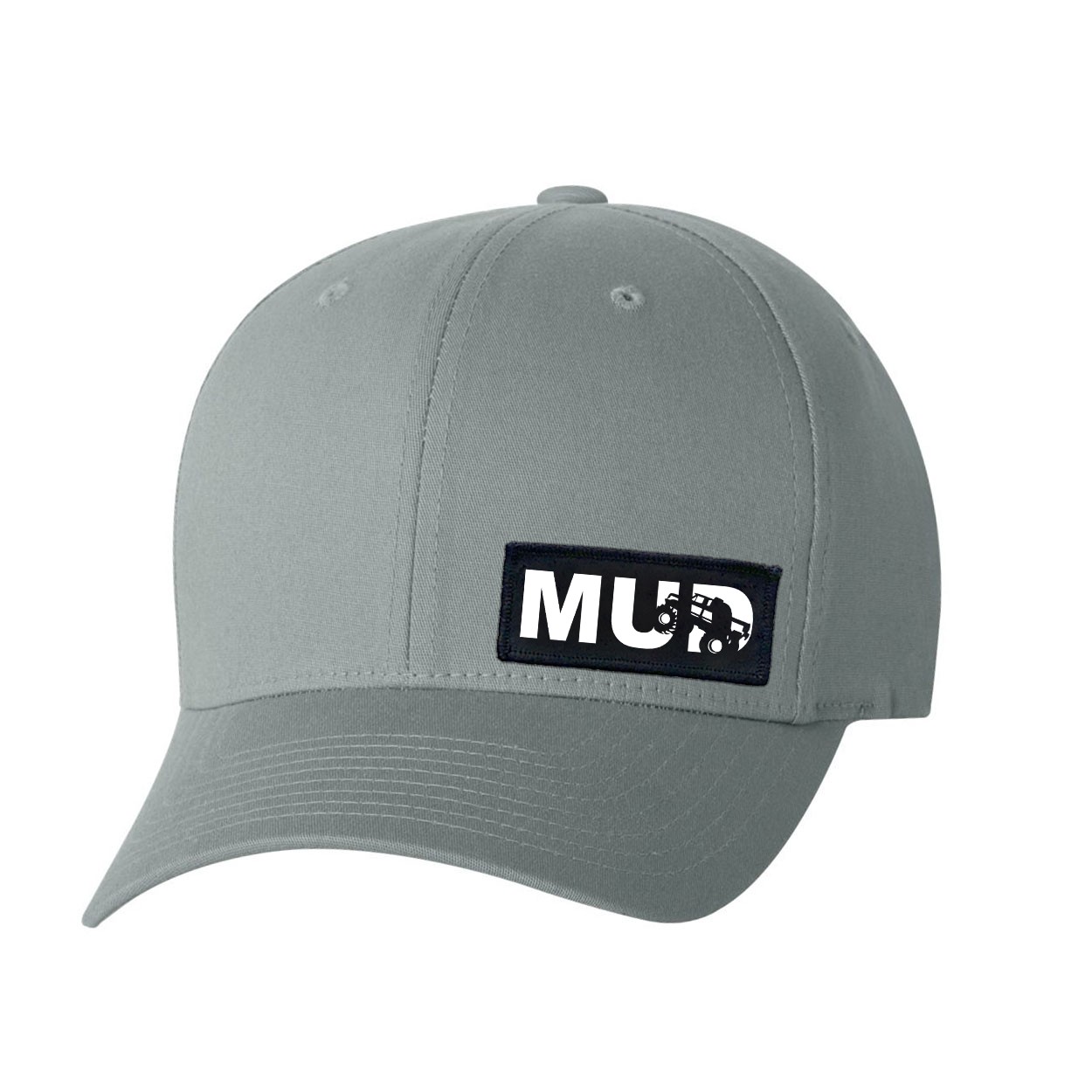 Mud Truck Logo Night Out Woven Patch Flex-Fit Hat Gray (White Logo)