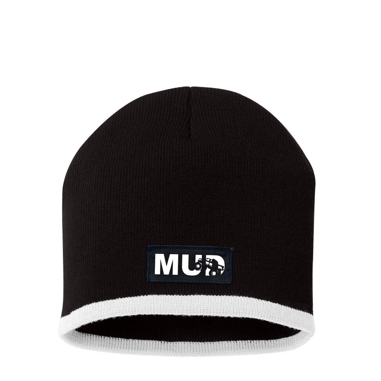Mud Truck Logo Night Out Woven Patch Skully Beanie Black/White (White Logo)