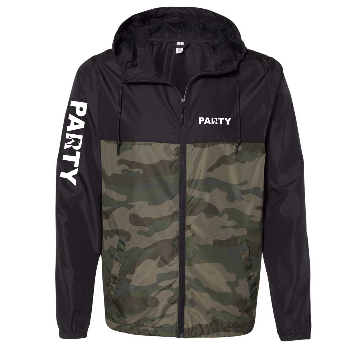 Party Cheers Logo Classic Lightweight Windbreaker Black/Forest Camo (White Logo)