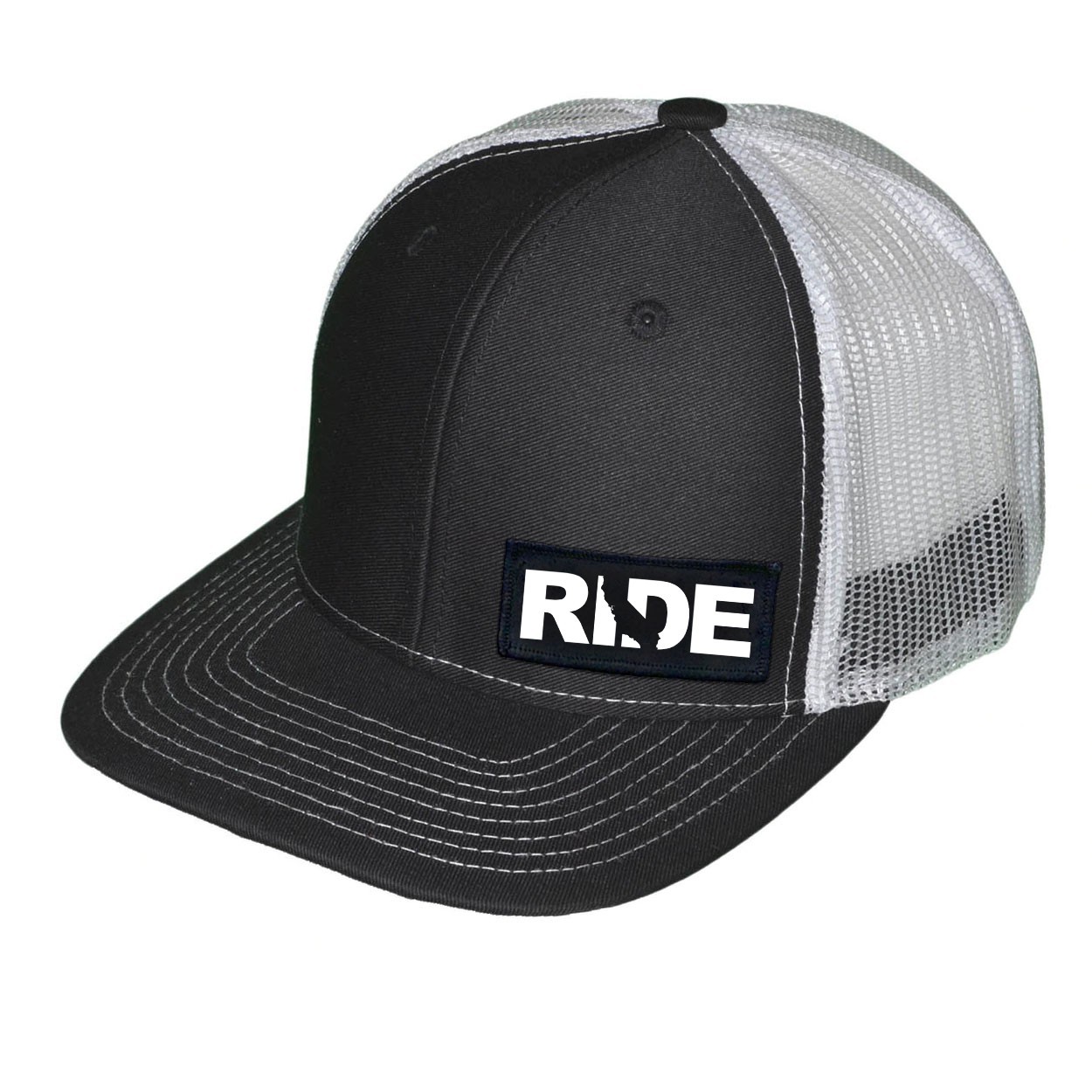 Ride California Night Out Woven Patch Snapback Trucker Hat Black/White (White Logo)