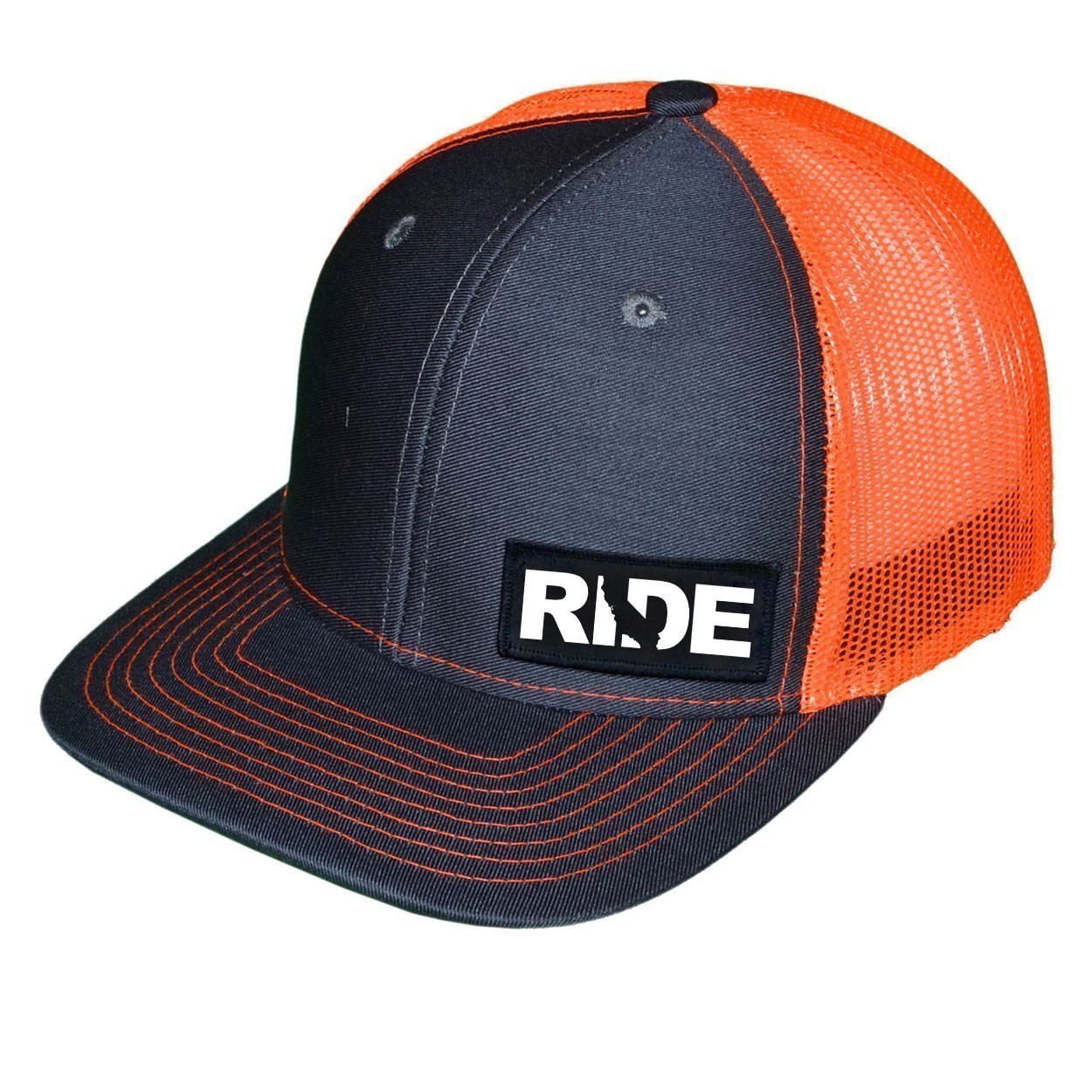 Ride California Night Out Woven Patch Snapback Trucker Hat Dark Gray/Orange (White Logo)