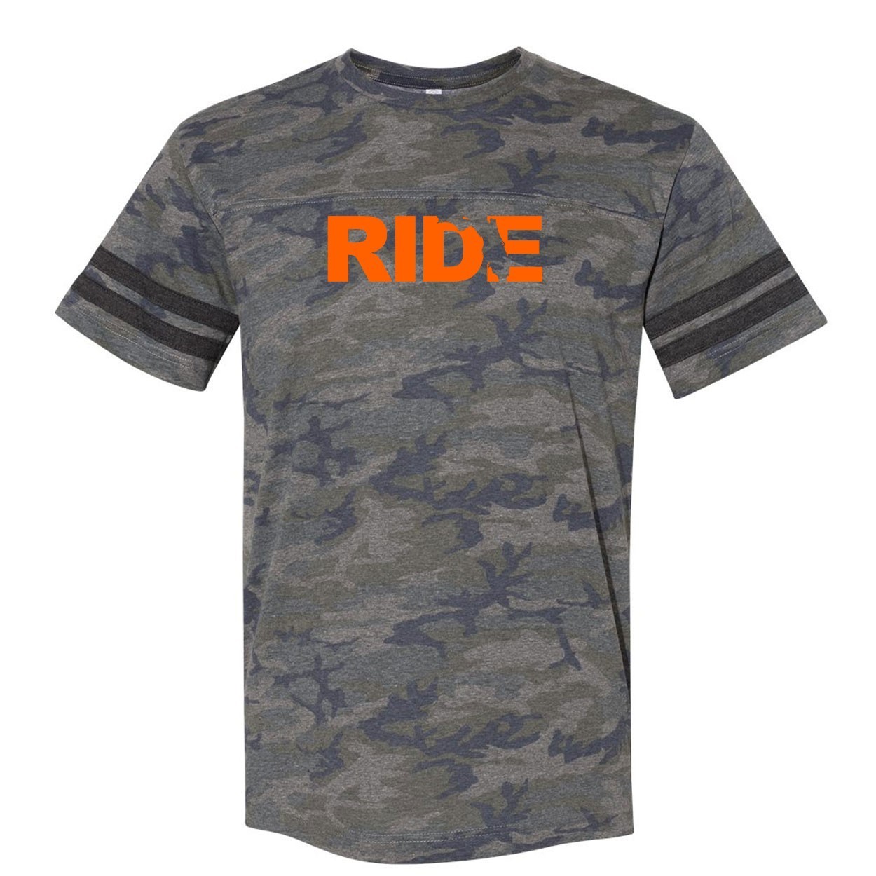 Ride Florida Classic Unisex Premium LAT Jersey T-Shirt Vintage Camo/Vintage Stripes (Orange Logo)