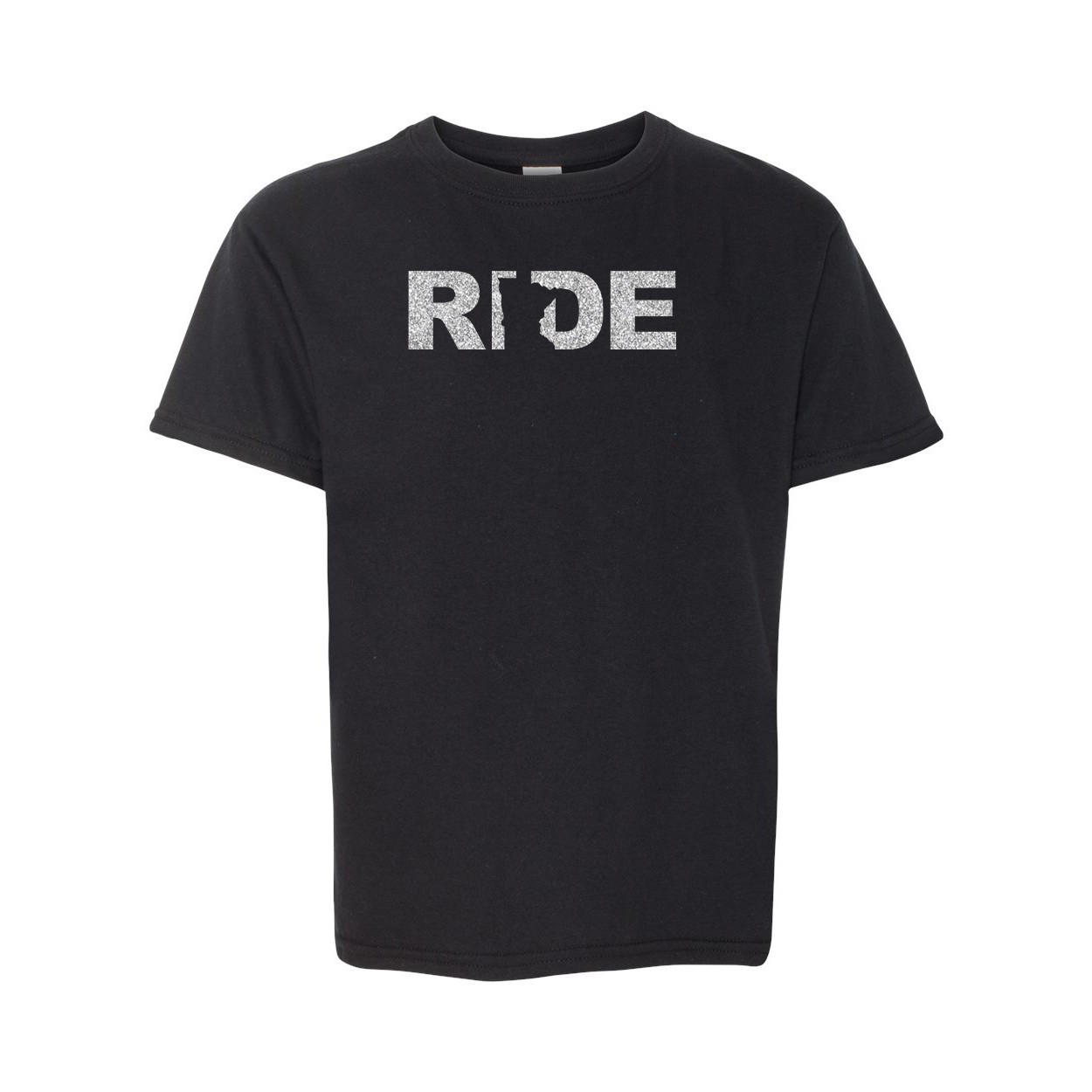 Ride Minnesota Classic Youth T-Shirt Black (Glitter Silver Logo)