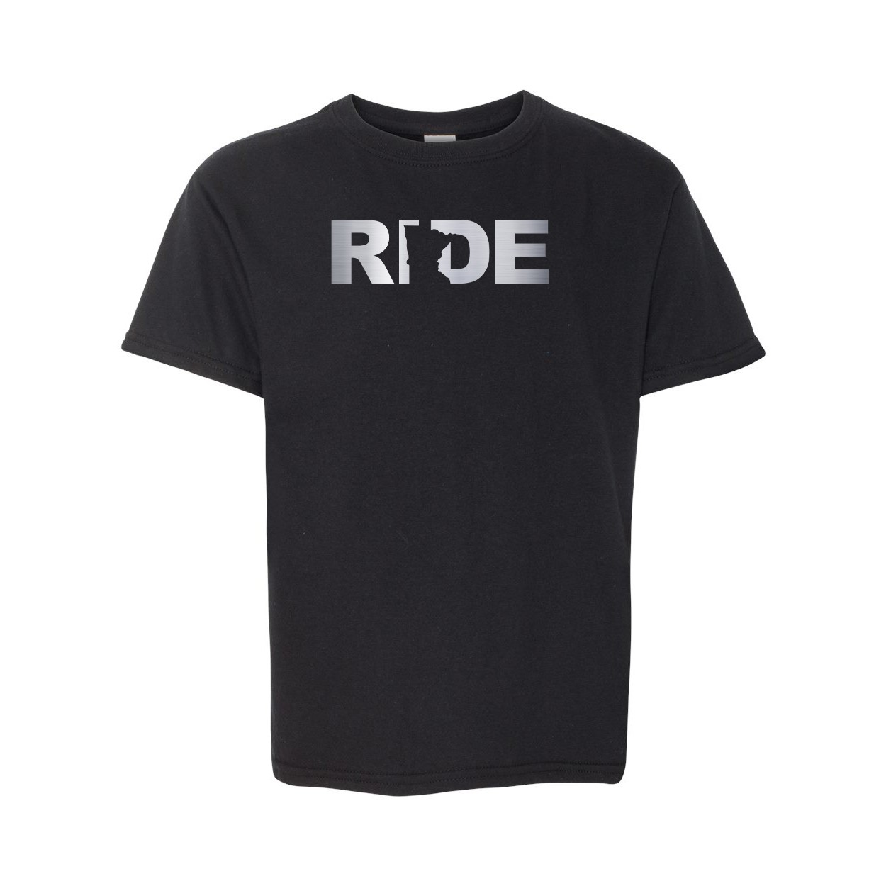 Ride Minnesota Classic Youth T-Shirt Black (Metallic Silver Logo)