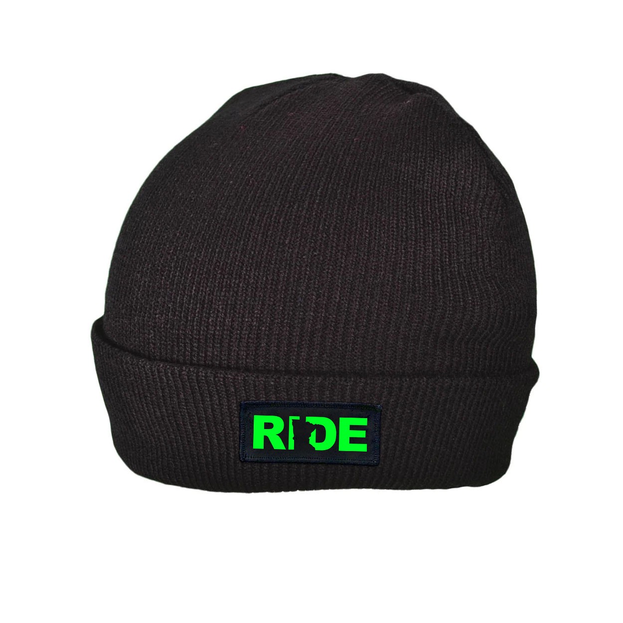 Ride Minnesota Night Out Woven Patch Roll Up Skully Beanie Black (Green Logo)