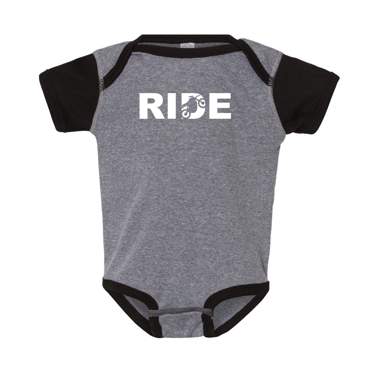 Ride Moto Logo Classic Infant Baby Onesie Heather Gray/Black Trim (White Logo)