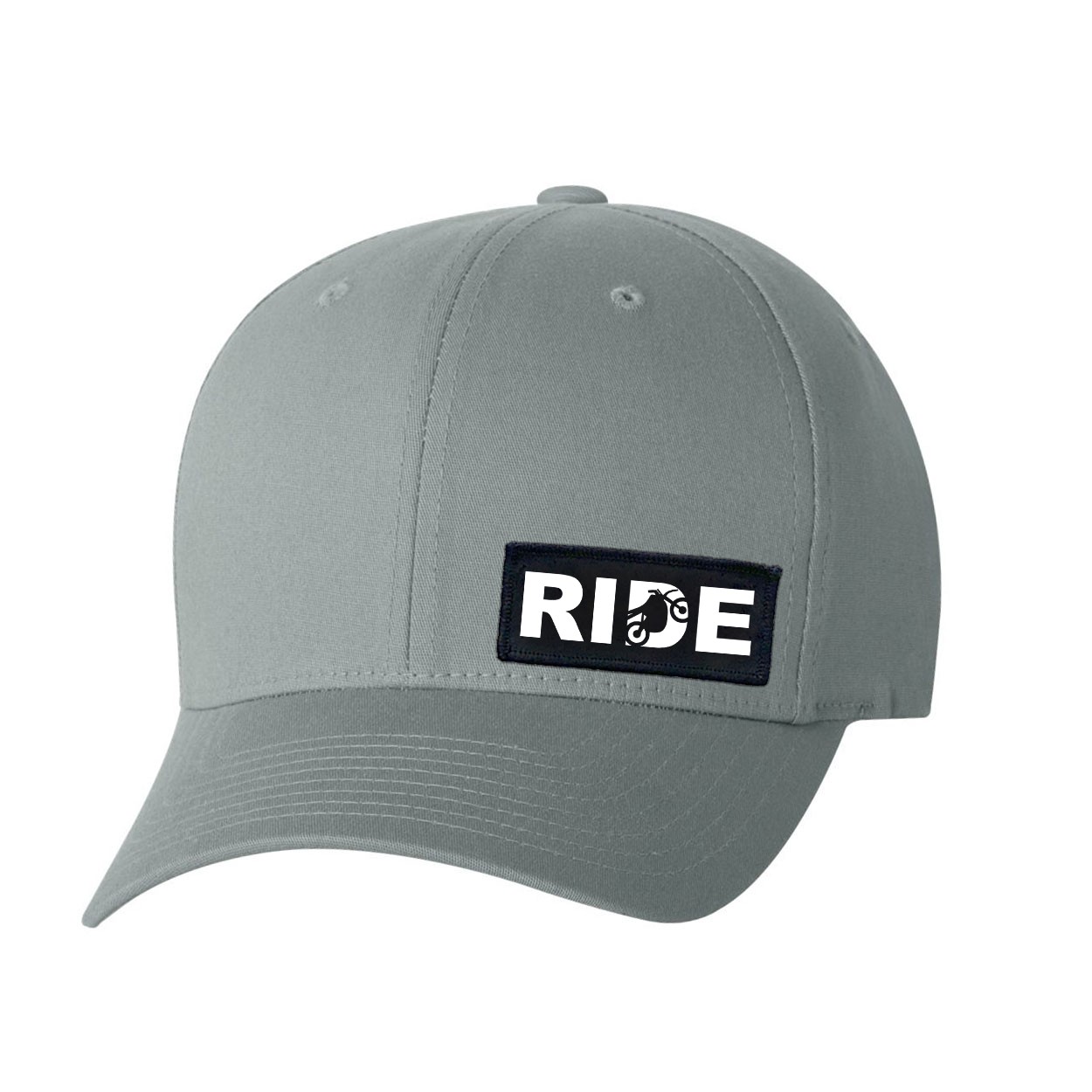 Ride Moto Logo Night Out Woven Patch Flex-Fit Hat Gray (White Logo)