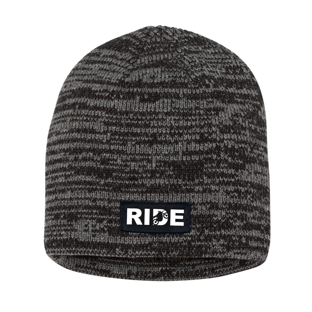 Ride Moto Logo Night Out Woven Patch Skully Marled Knit Beanie Black/Gray (White Logo)