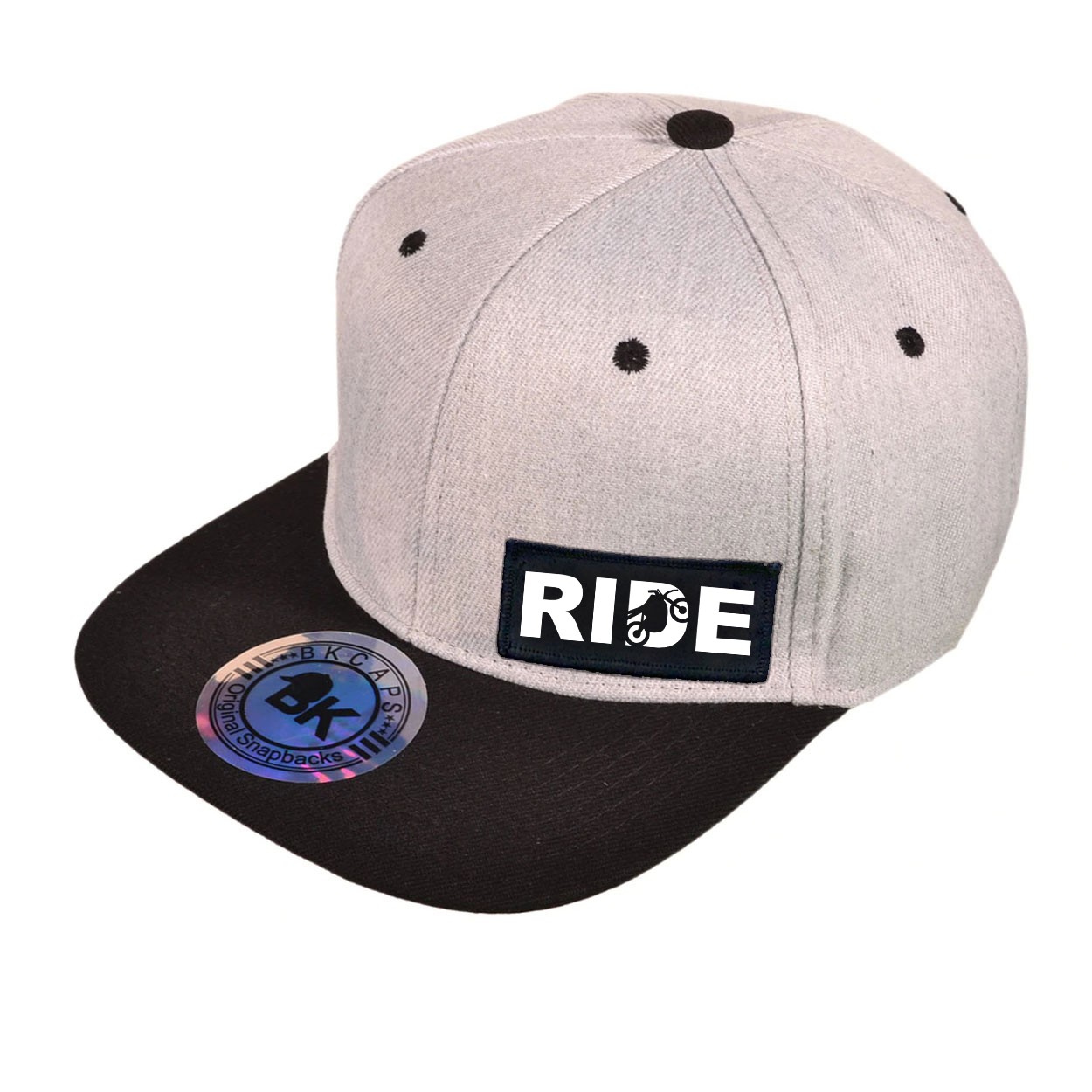 Ride Moto Logo Night Out Woven Patch Snapback Flat Brim Hat Heather Gray/Black (White Logo)