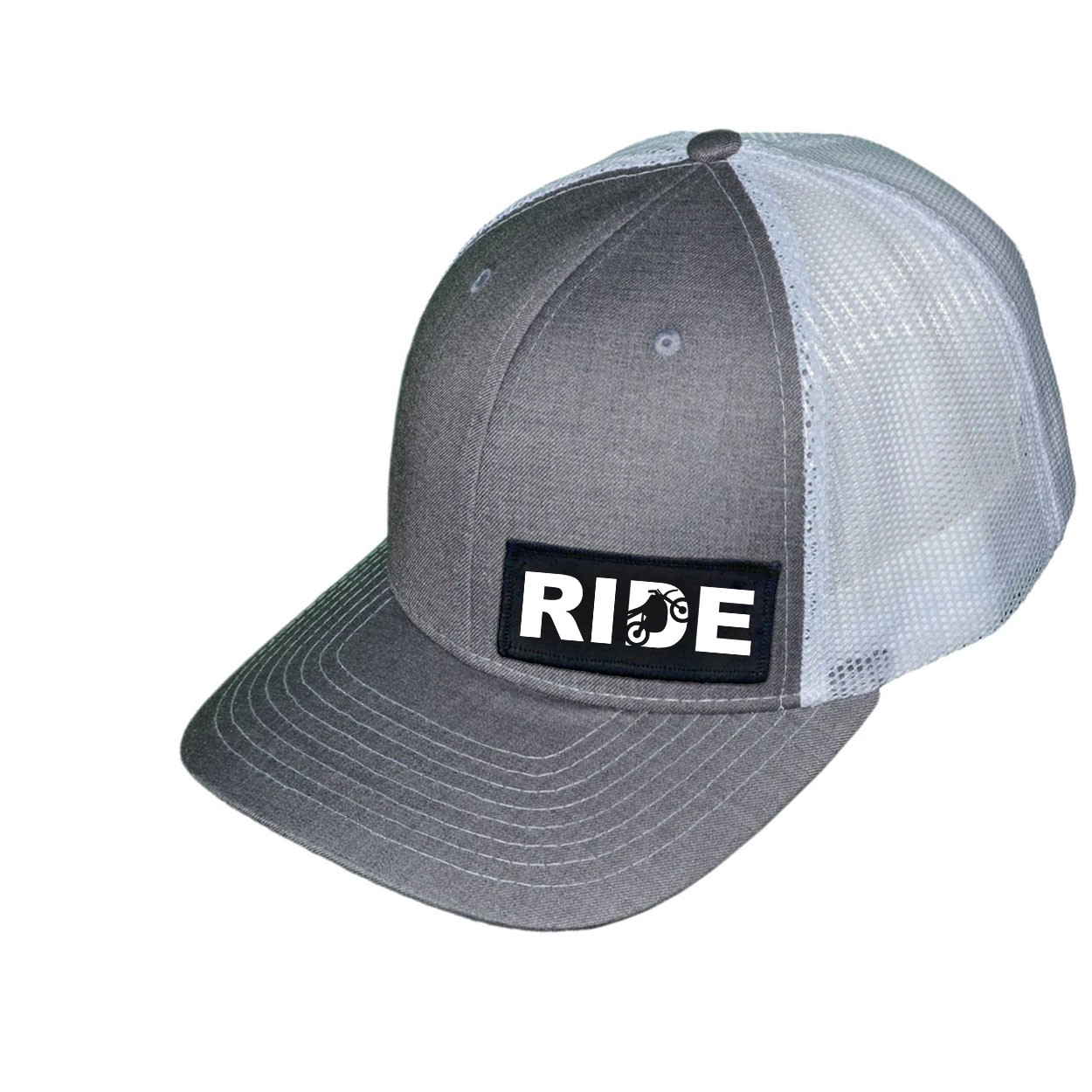Ride Moto Logo Night Out Woven Patch Snapback Trucker Hat Heather Gray/White (White Logo)