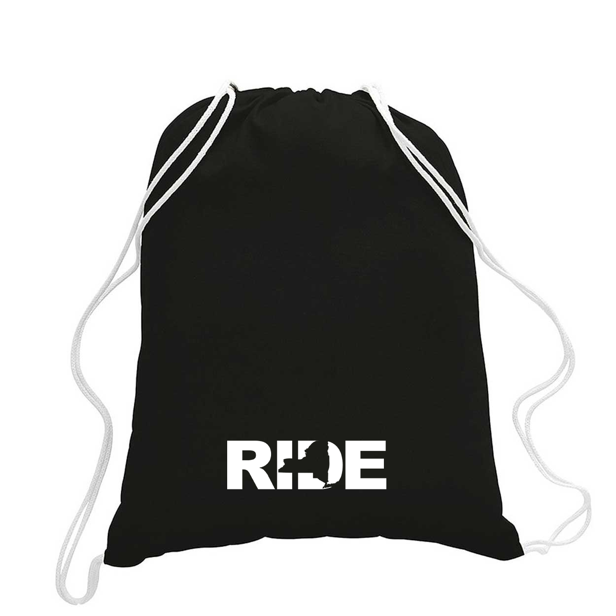 Ride New York Classic Drawstring Sport Pack Bag/Cinch Sack Black (White Logo)