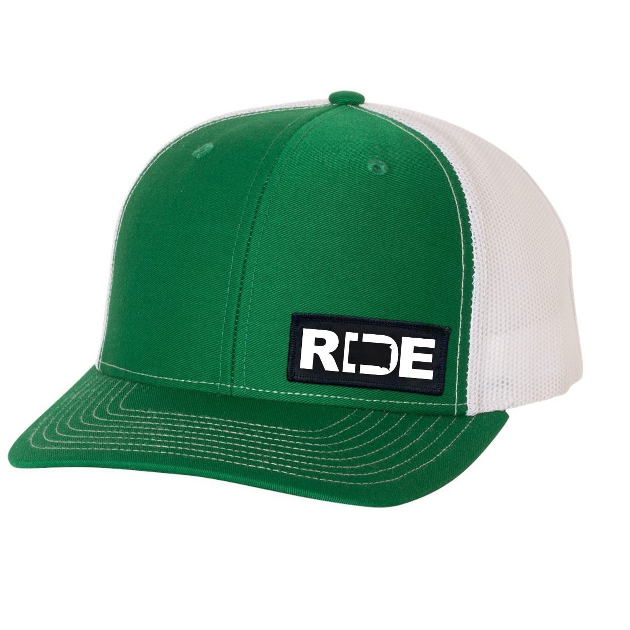 Ride South Dakota Night Out Woven Patch Snapback Trucker Hat Green/White (White Logo)