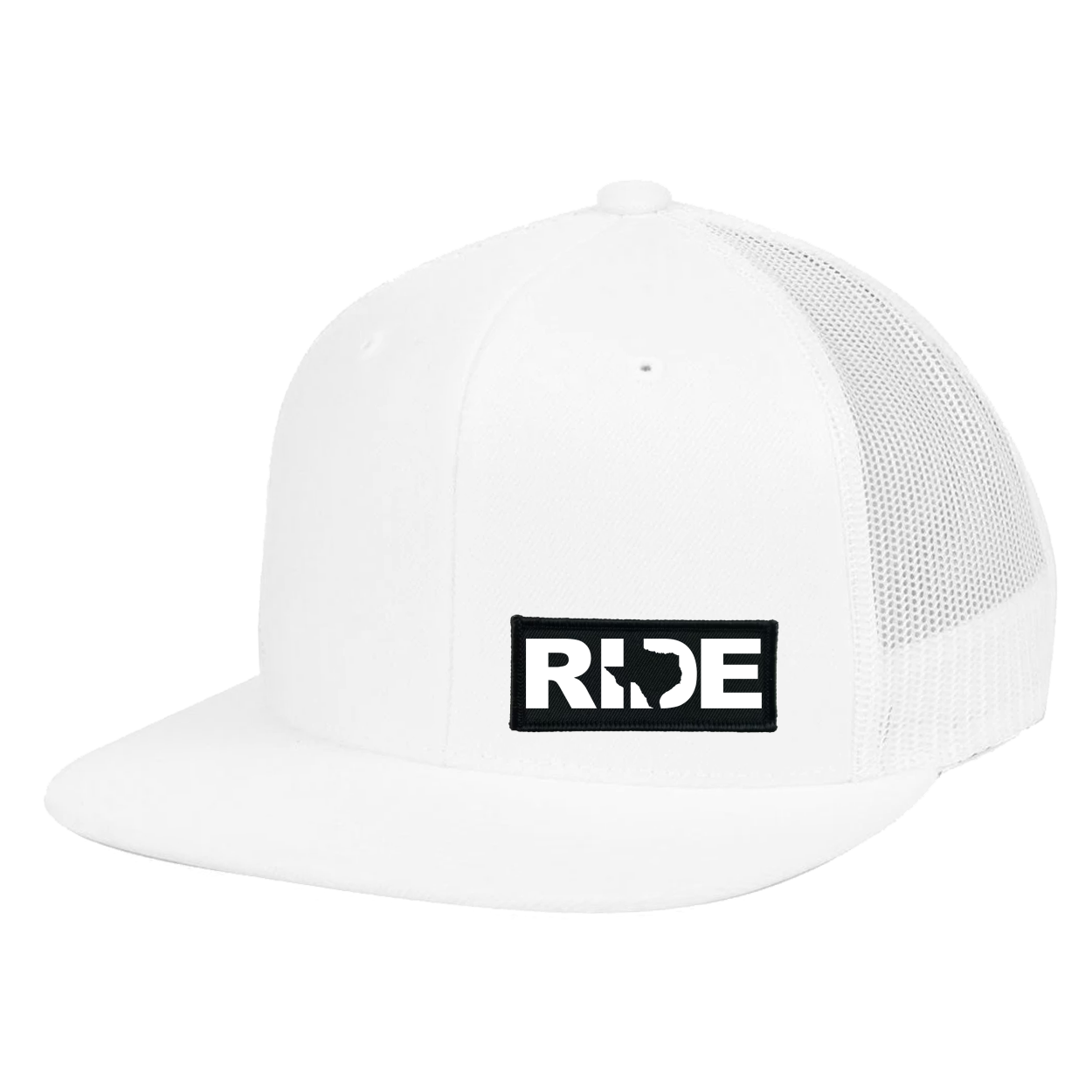 Ride Texas Night Out Woven Patch Flat Brim Trucker Snapback Hat White