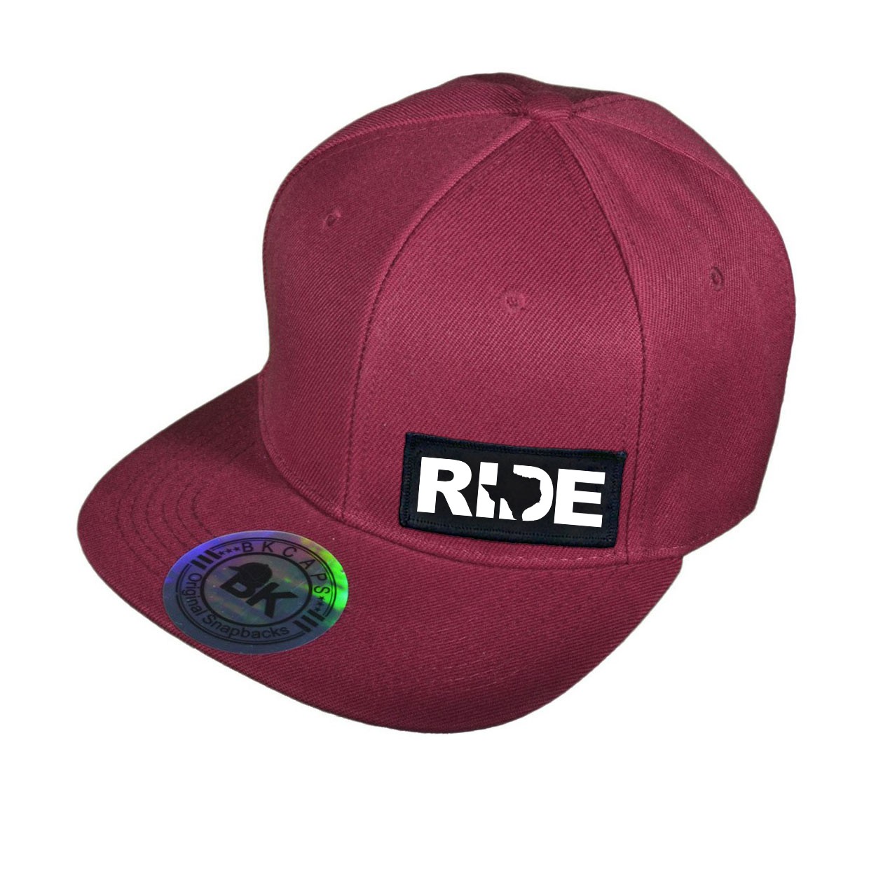 Ride Texas Night Out Woven Patch Snapback Flat Brim Hat Burgundy (White Logo)