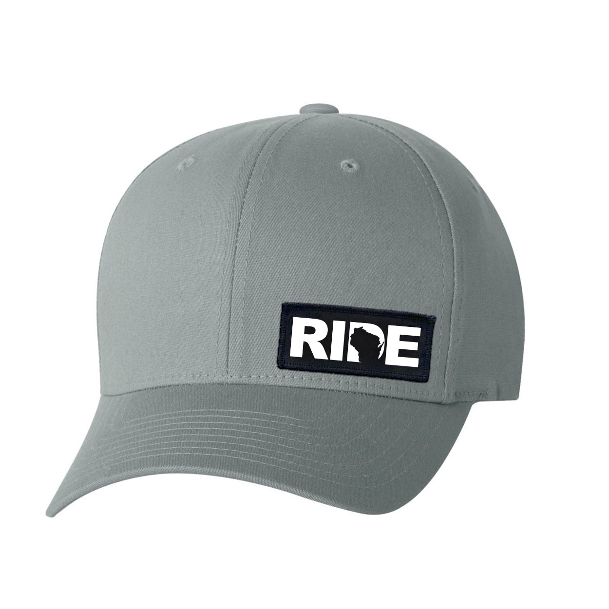 Ride Wisconsin Night Out Woven Patch Flex-Fit Hat Gray (White Logo)