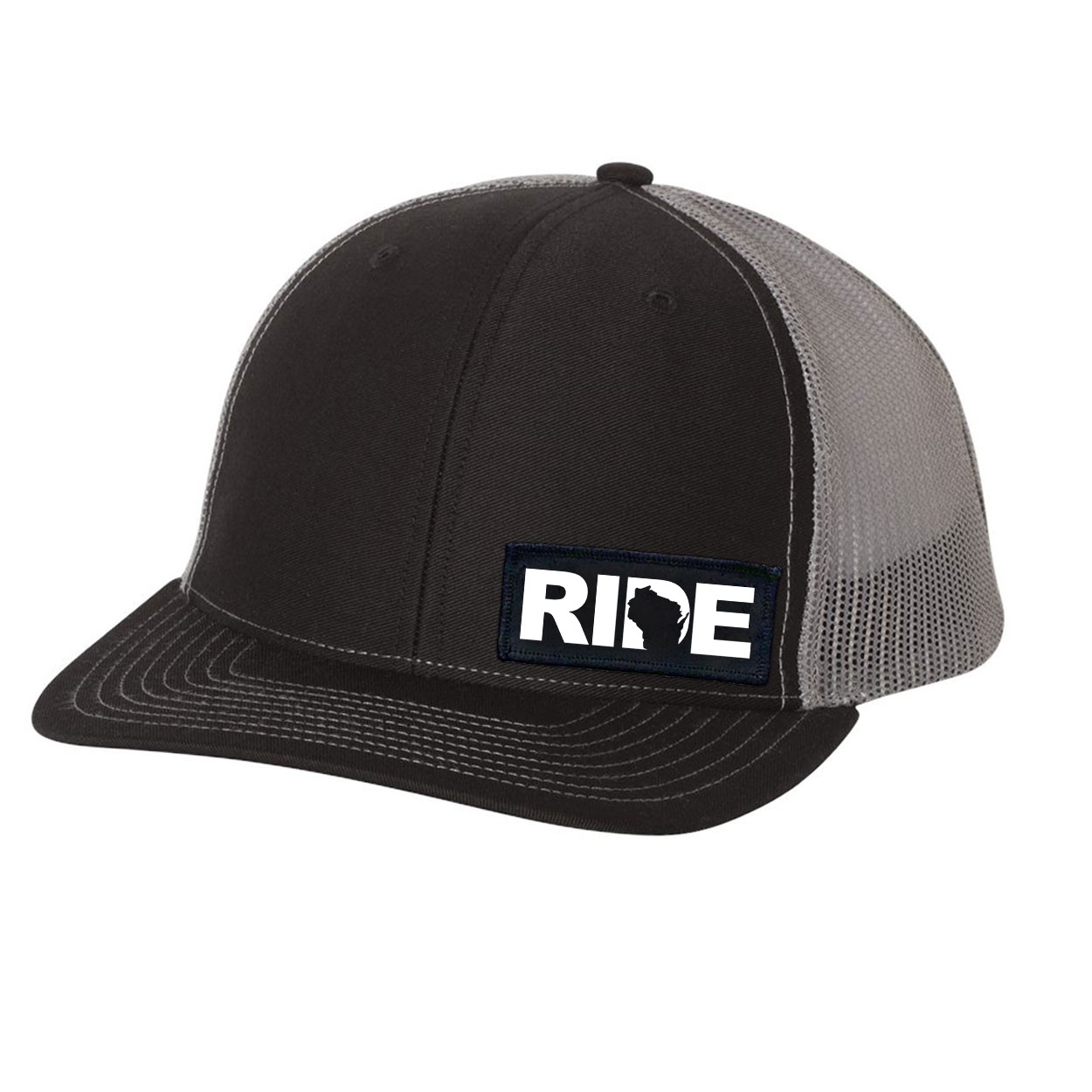 Ride Wisconsin Night Out Woven Patch Snapback Trucker Hat Black/Gray (White Logo)