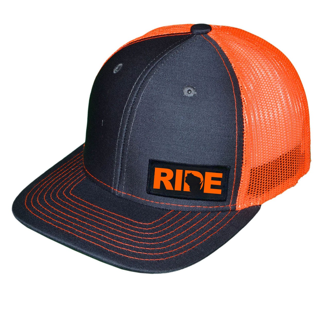 Ride Wisconsin Night Out Woven Patch Snapback Trucker Hat Gray/Orange (Orange Logo)