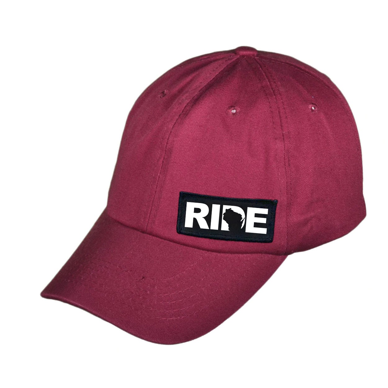 Ride Wisconsin Night Out Woven Patch Unstructured Dad Hat Burgundy (White Logo)