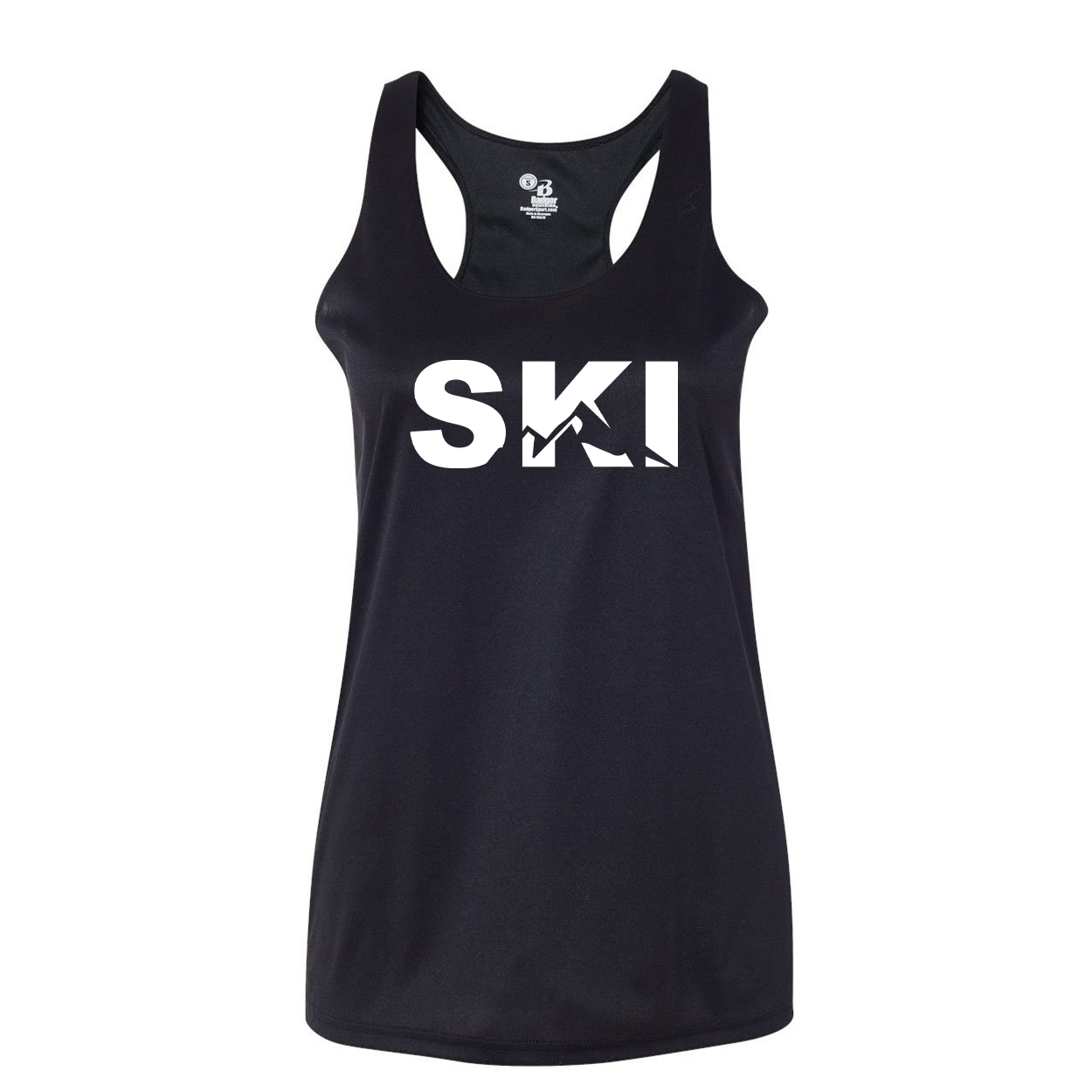 Ski Mountain Logo Classic Womens Performance Racerback Tank Top Black (White Logo)
