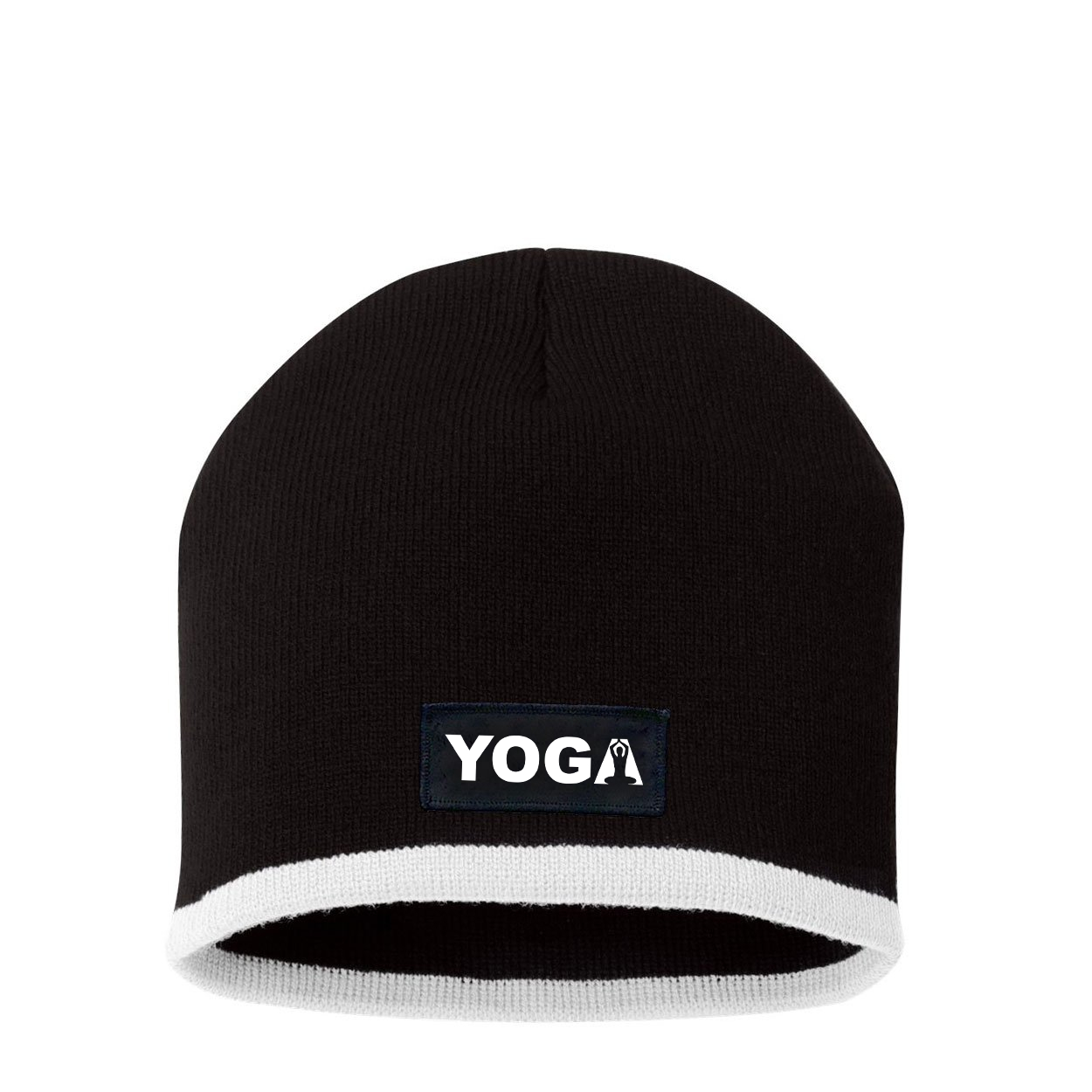 Yoga Meditation Logo Night Out Woven Patch Skully Beanie Black/White (White Logo)