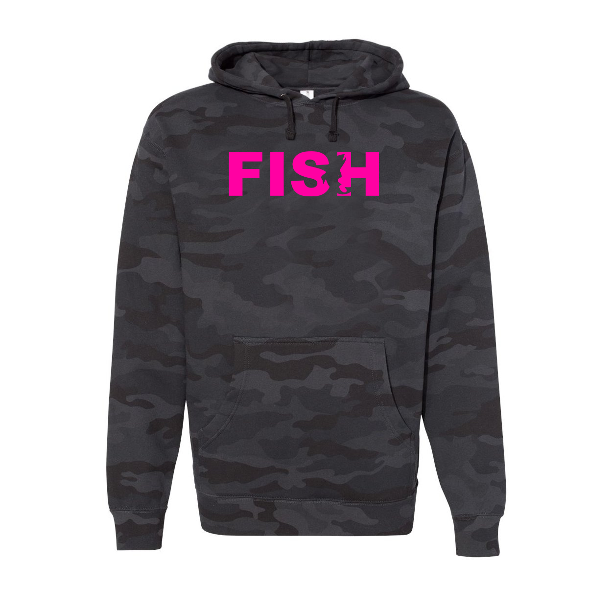 Fish Catch Logo Classic Unisex Hooded Sweatshirt Black Camo (Pink Logo)