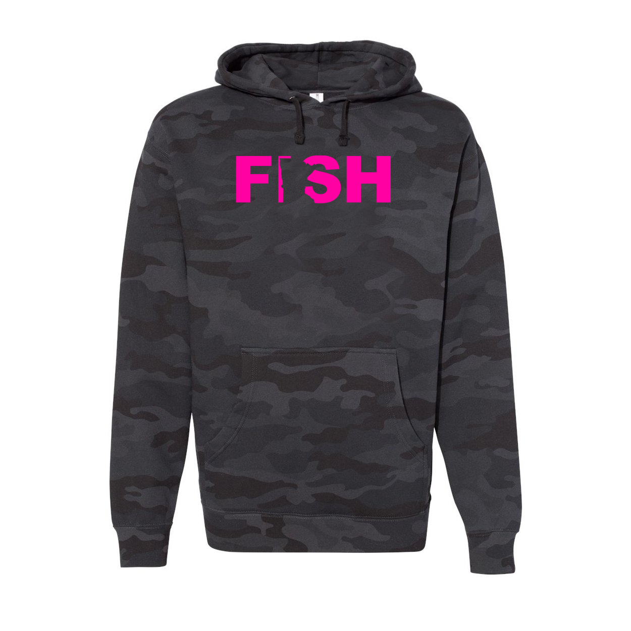 Fish Minnesota Classic Unisex Hooded Sweatshirt Black Camo (Pink Logo)