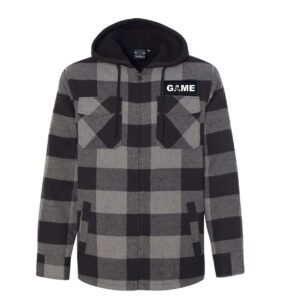 Game Controller Logo Classic Unisex Full Zip Woven Patch Hooded Flannel Jacket Black/Gray