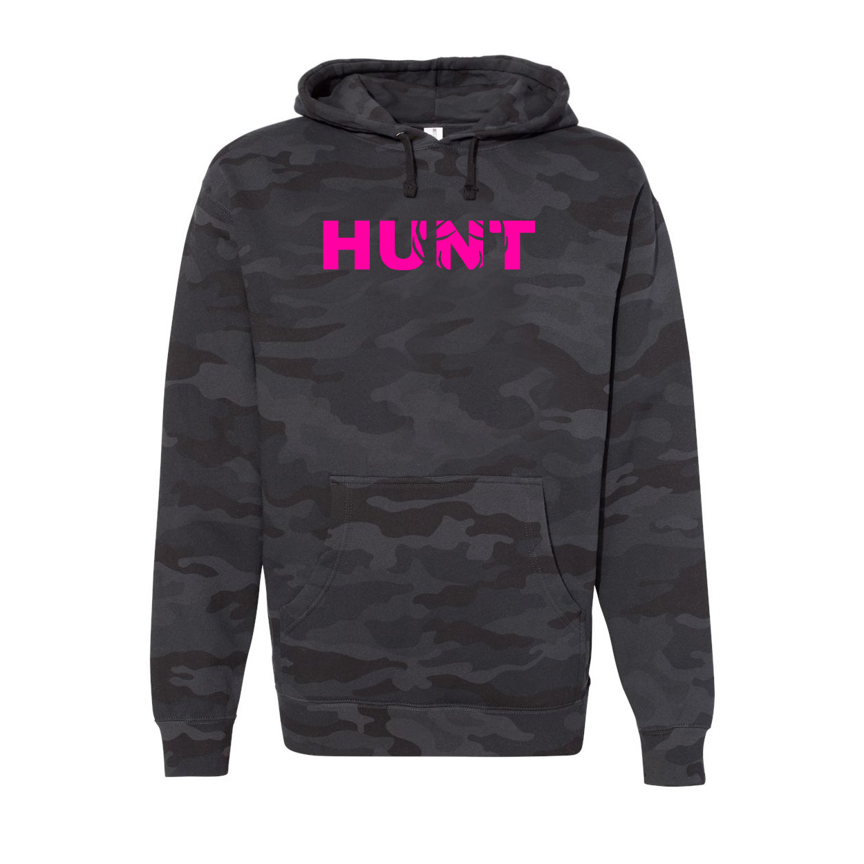 Hunt Rack Logo Classic Unisex Hooded Sweatshirt Black Camo (Pink Logo)