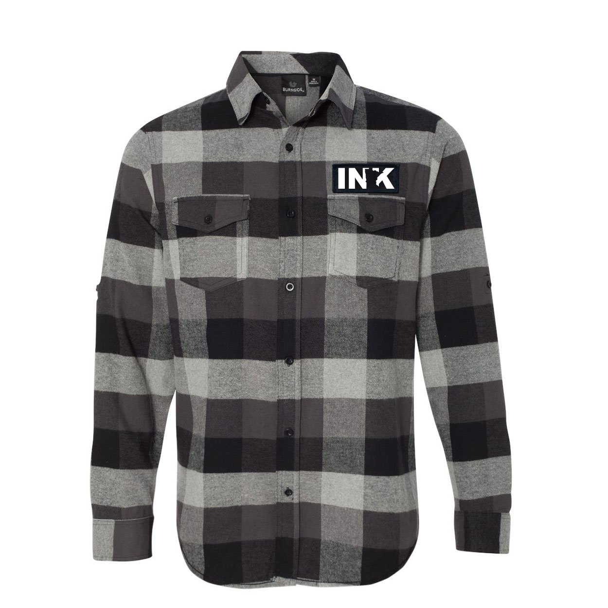 Ink Minnesota Night Out Rectangle Woven Patch Flannel Shirt Long Sleeve Black/Gray (White Logo)