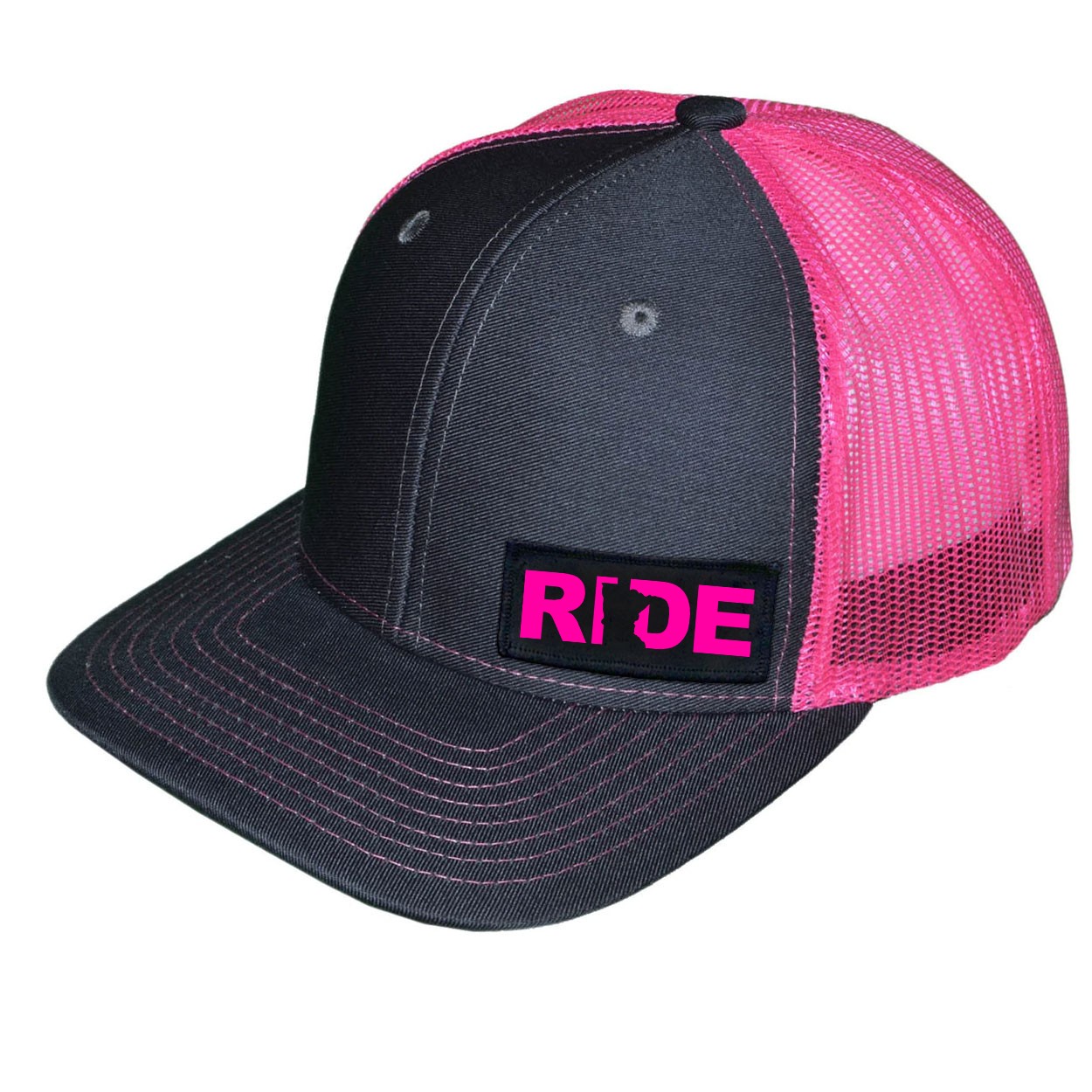 Ride Minnesota Night Out Woven Patch Snapback Trucker Hat Gray/Neon Pink (Pink Logo)