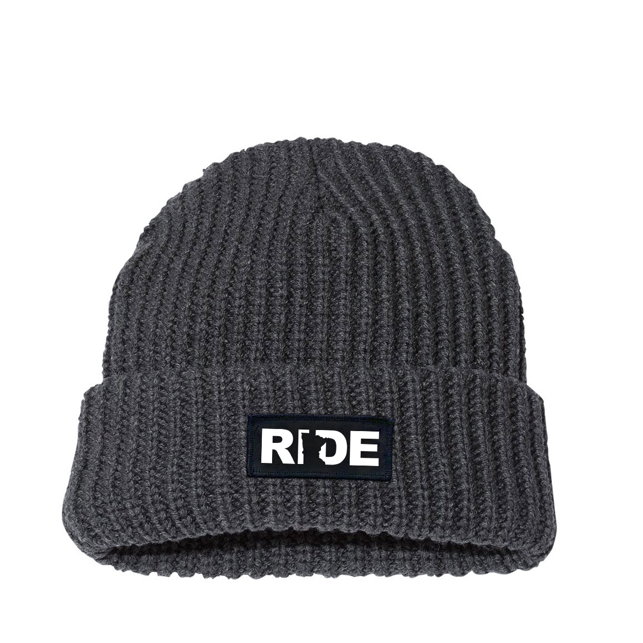 Ride Minnesota Night Out Woven Patch Roll Up Jumbo Chunky Knit Beanie Charcoal (White Logo)
