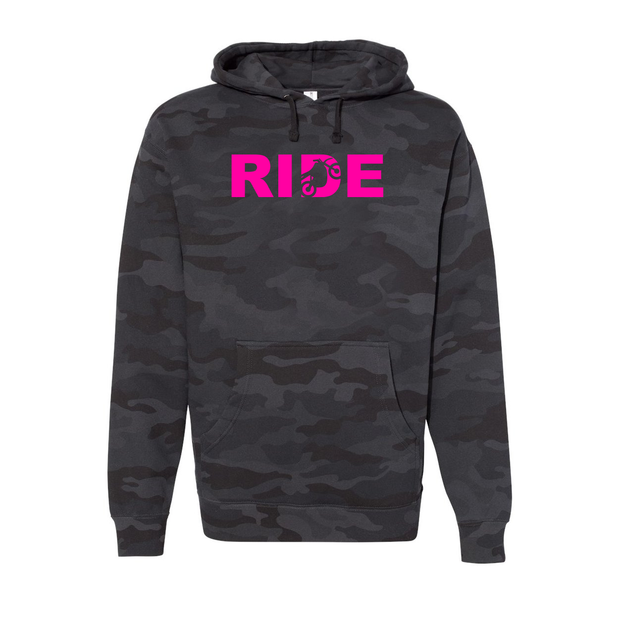 Ride Moto Logo Classic Unisex Hooded Sweatshirt Black Camo (Pink Logo)