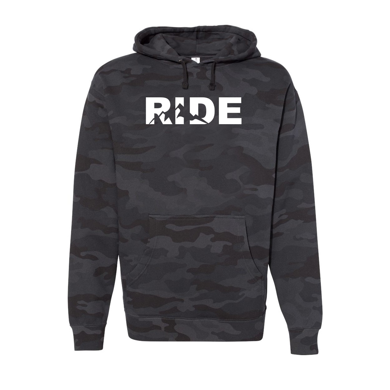 Ride Mountain Logo Classic Unisex Hooded Sweatshirt Black Camo (White Logo)