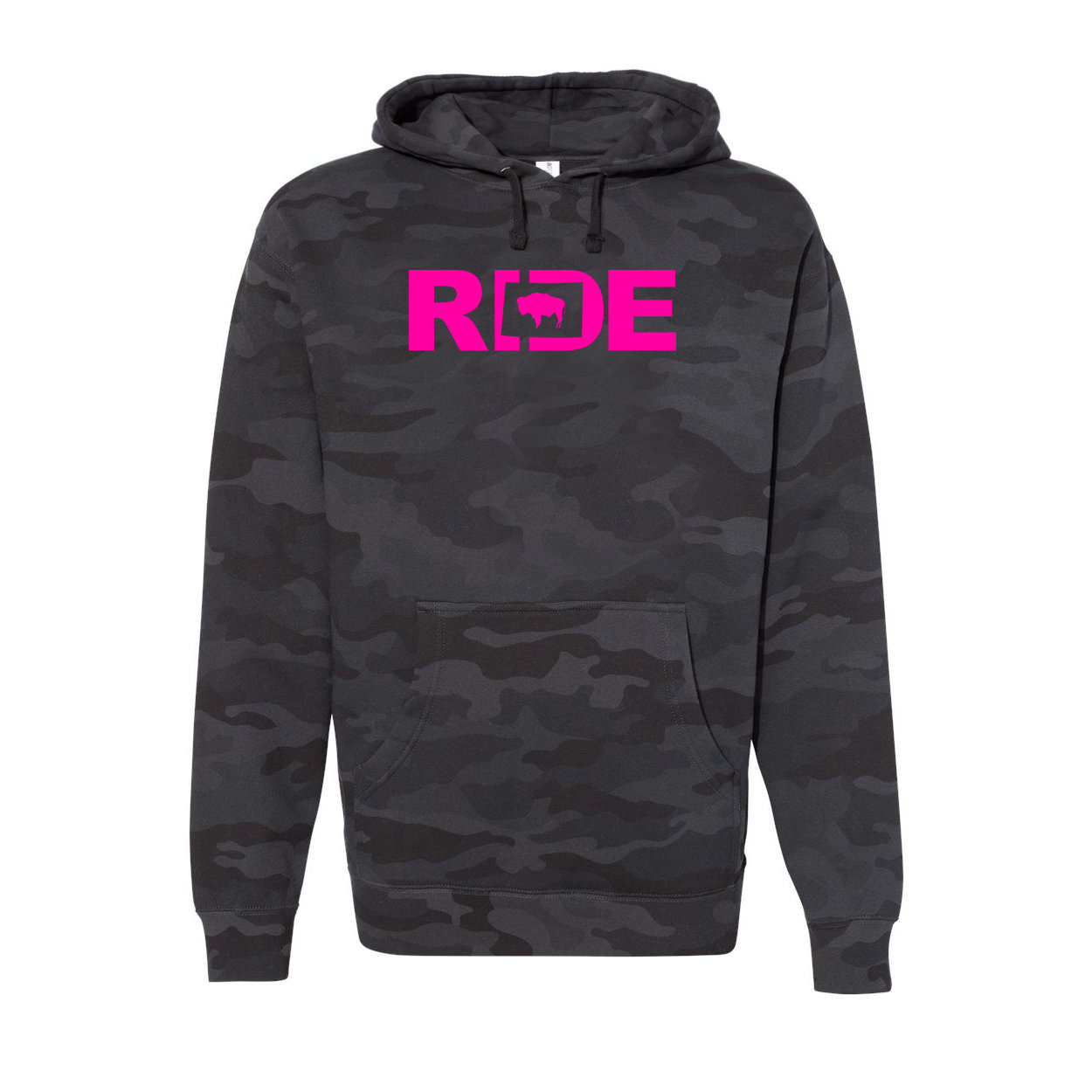 Ride Wyoming Classic Unisex Hooded Sweatshirt Black Camo (Pink Logo)
