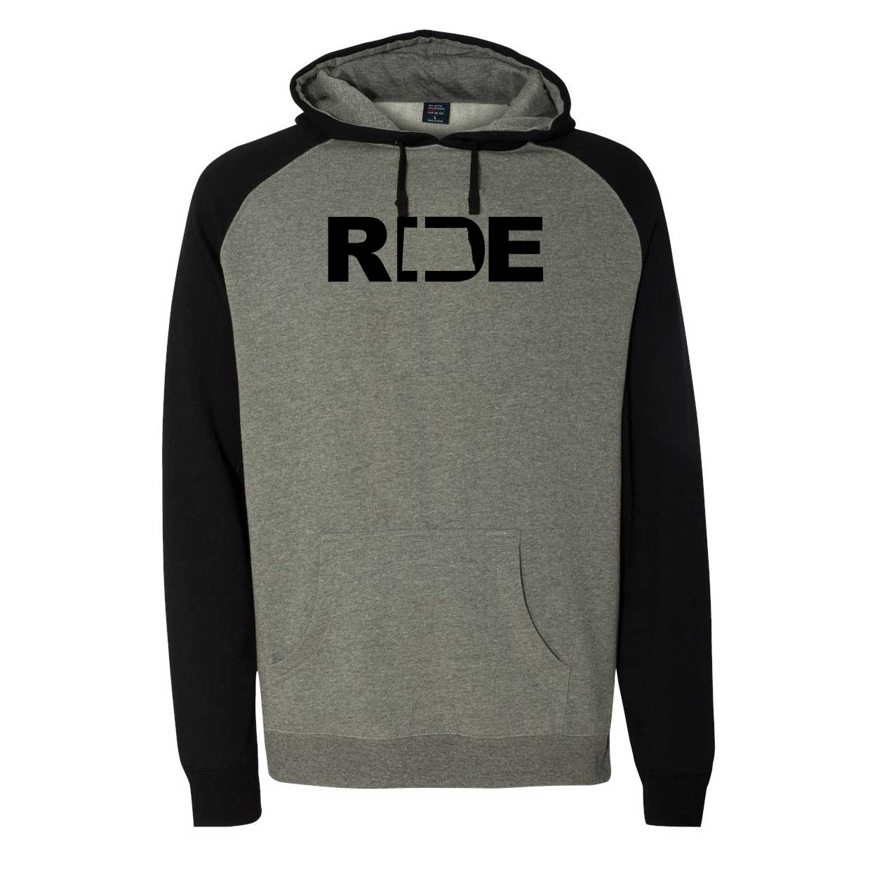 Ride North Dakota Classic Raglan Hooded Pullover Sweatshirt Gunmetal/Heather Black (Black Logo)