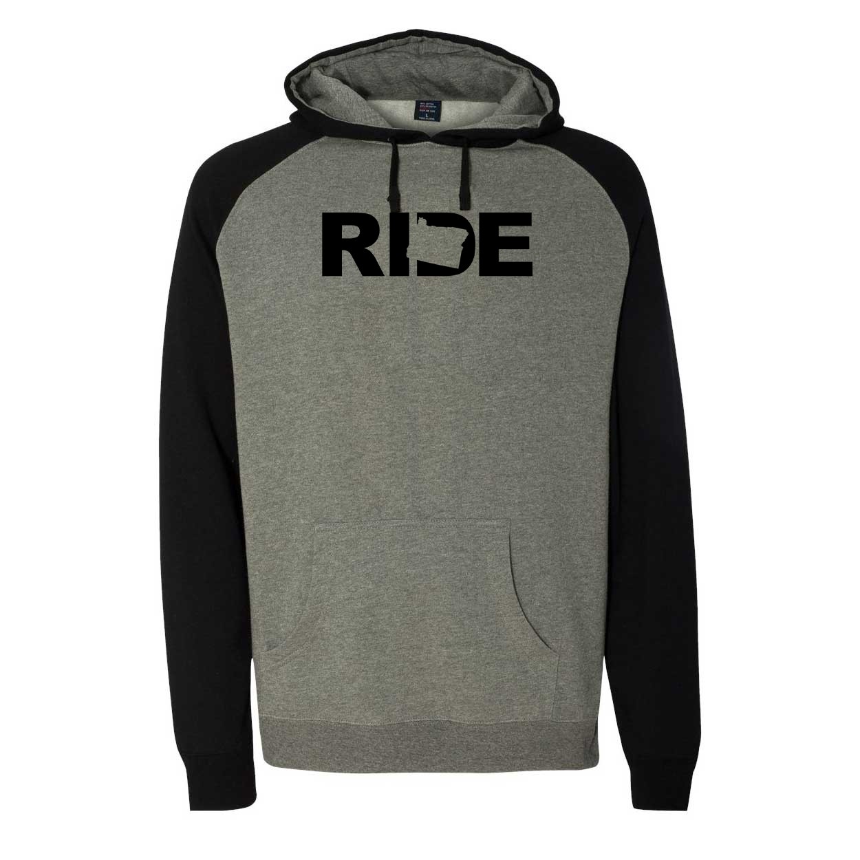 Ride Oregon Classic Raglan Hooded Pullover Sweatshirt Gunmetal/Heather Black (Black Logo)