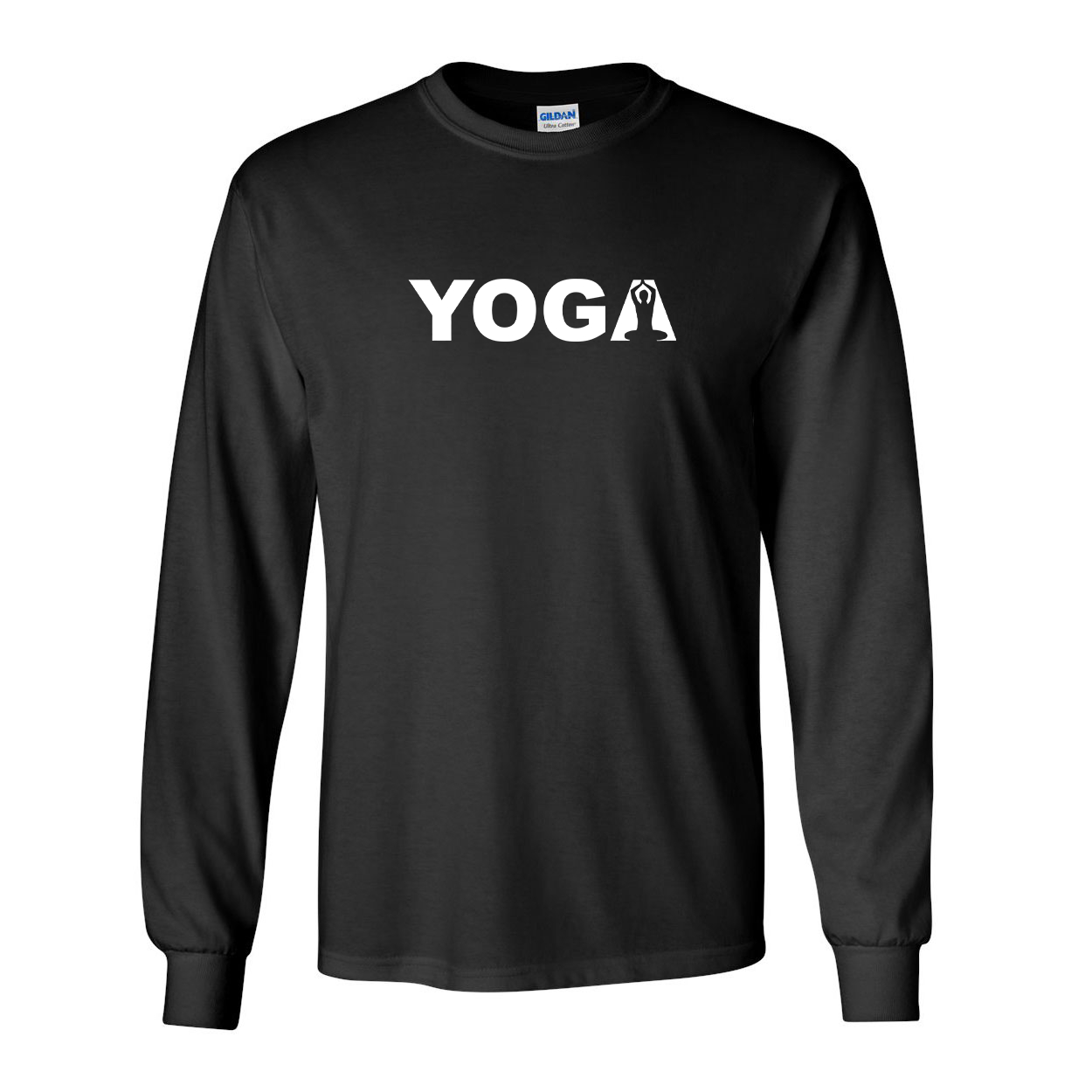 Yoga Meditation Logo Classic Long Sleeve T-Shirt Black (White Logo)