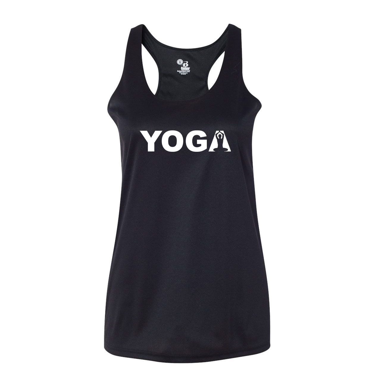 Yoga Meditation Logo Classic Womens Performance Racerback Tank Top Black (White Logo)