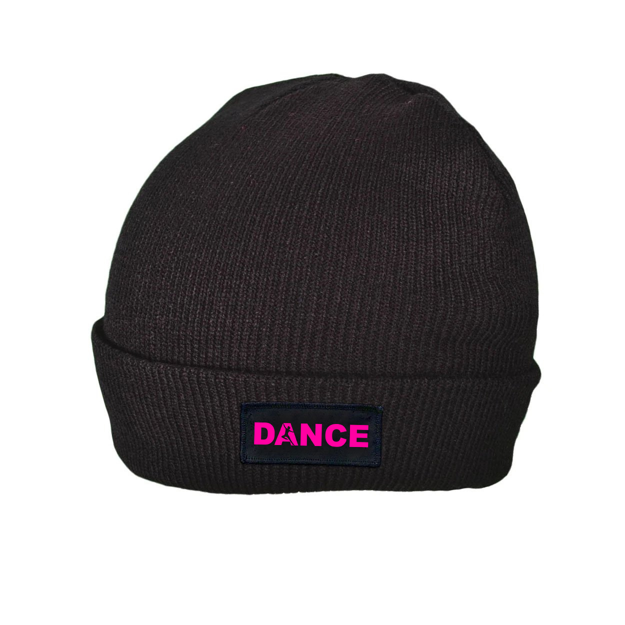 Dance Silhouette Logo Night Out Woven Patch Roll Up Skully Beanie Black (Pink Logo)