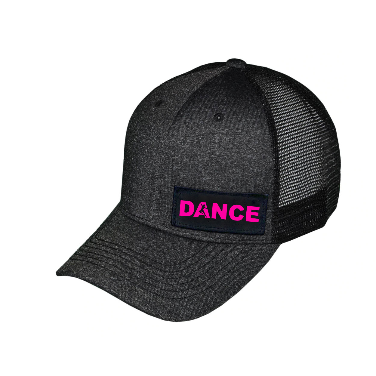 Dance Silhouette Logo Night Out Woven Patch Melange Snapback Trucker Hat Black (Pink Logo)