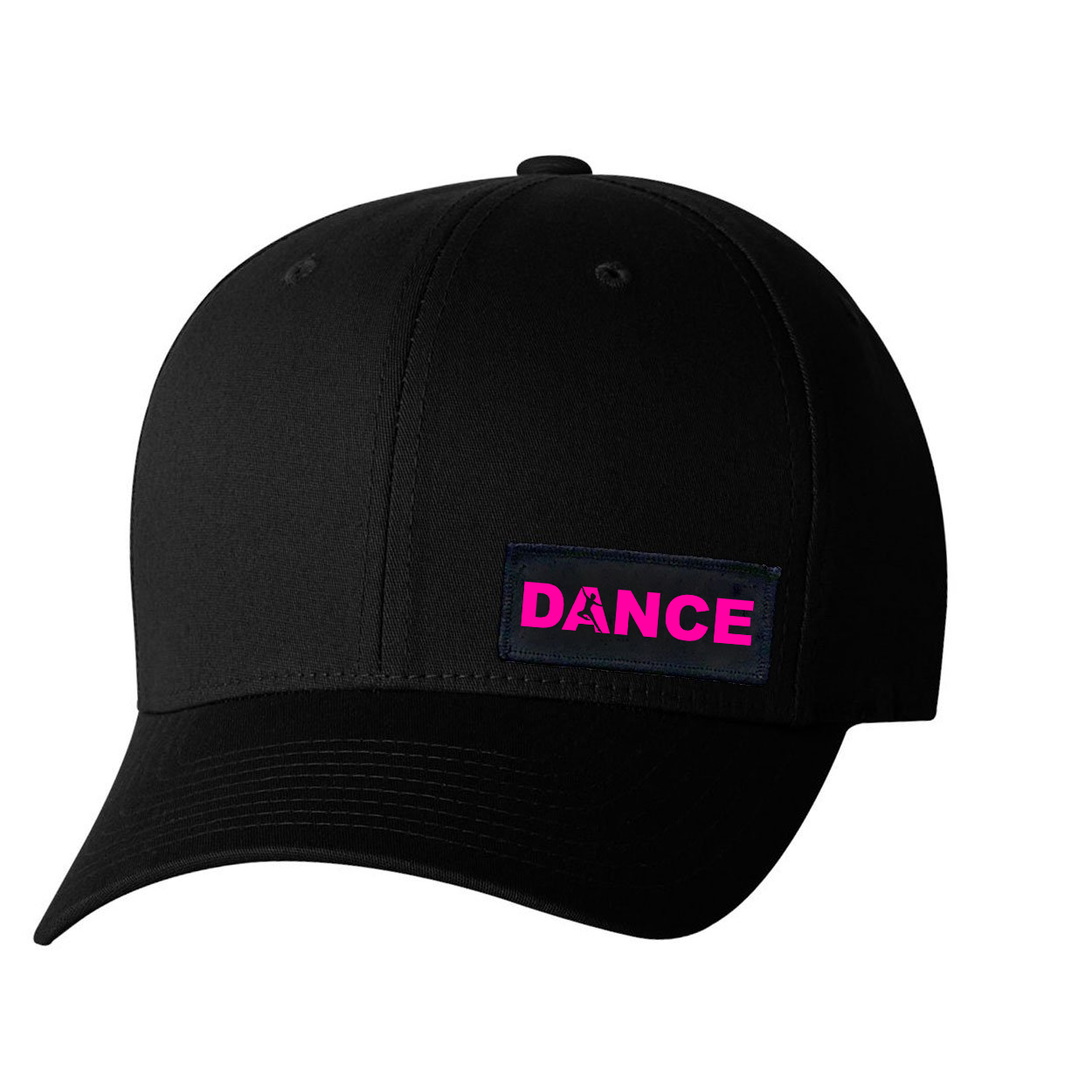 Dance Silhouette Logo Night Out Woven Patch Flex-Fit Hat Black (Pink Logo)