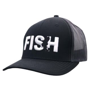 Fish Catch Classic Embroidered Snapback Trucker Hat Black_White