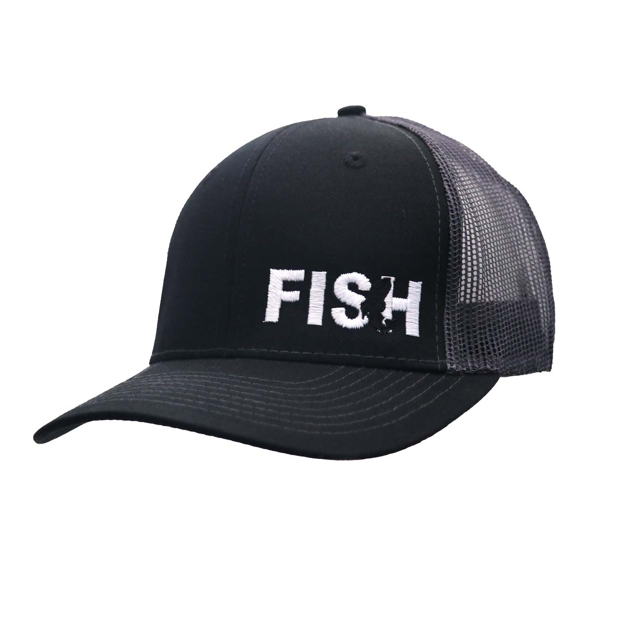 Fish Catch Logo Night Out Embroidered Snapback Trucker Hat Black/Dark Gray
