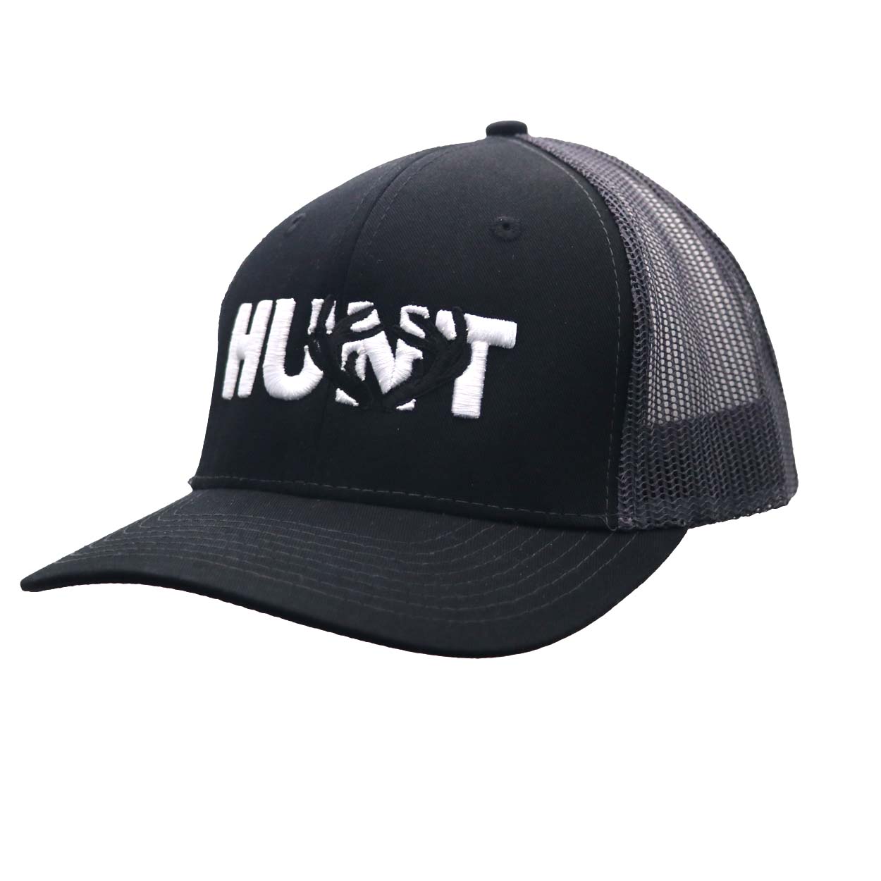 Hunt Rack Logo Classic Embroidered Snapback Trucker Hat Black/Dark Gray