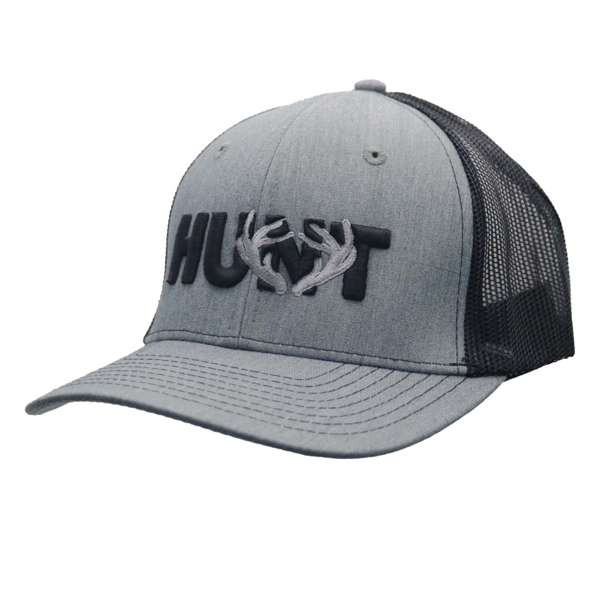 Hunt Rack Logo Classic Pro 3D Puff Embroidered Snapback Trucker Hat Heather Gray/Black