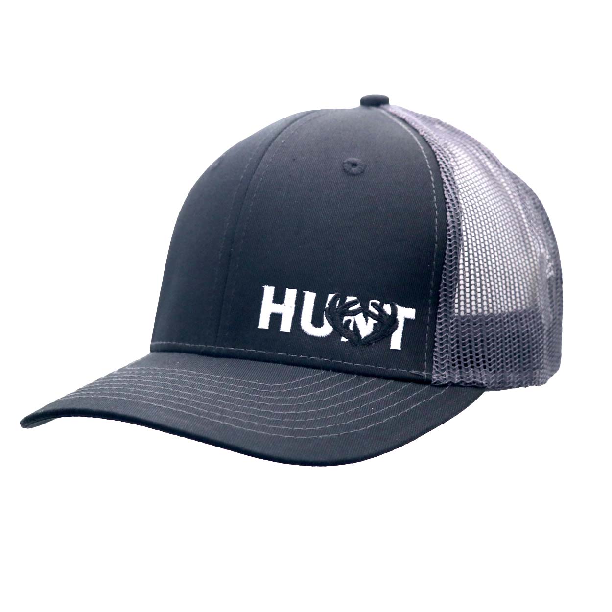 Hunt Rack Logo Night Out Embroidered Snapback Trucker Hat Black/Dark Gray