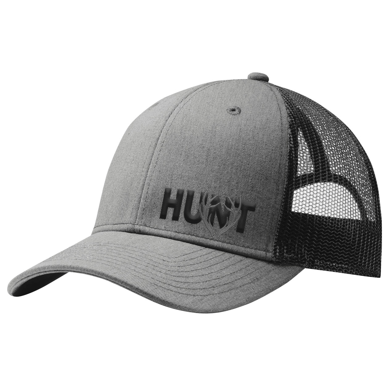 Hunt Rack Logo Night Out Pro Embroidered Snapback Trucker Hat Heather Gray/Black