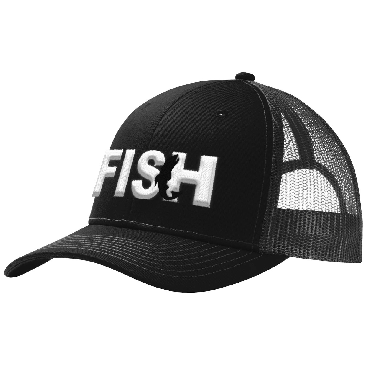 Fish Catch Logo Classic Pro 3D Puff Embroidered Snapback Trucker Hat Black/Gray
