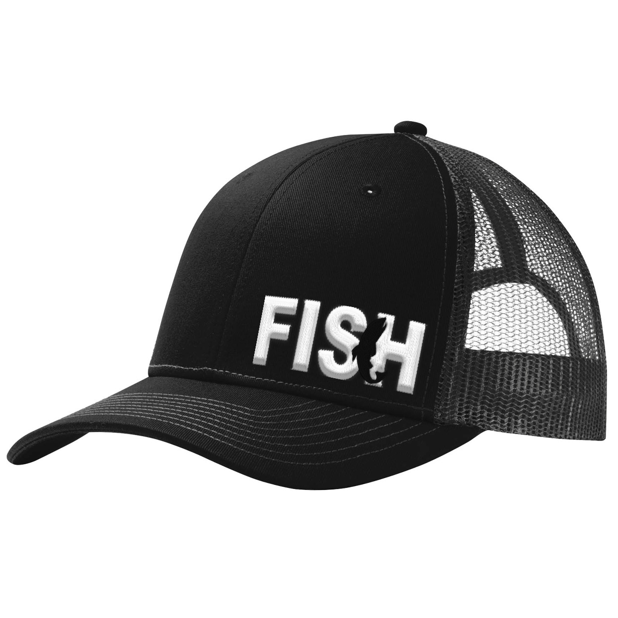 Fish Catch Logo Night Out Pro Embroidered Snapback Trucker Hat Black/Gray